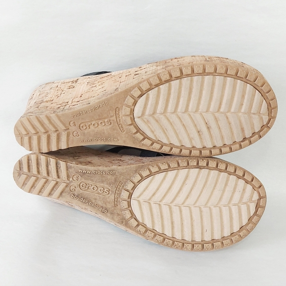 Crocs Women Wedge A-Leigh Cork Heel Black Strappy Slide Slip-on Sandals Size 10 - Picture 9 of 9